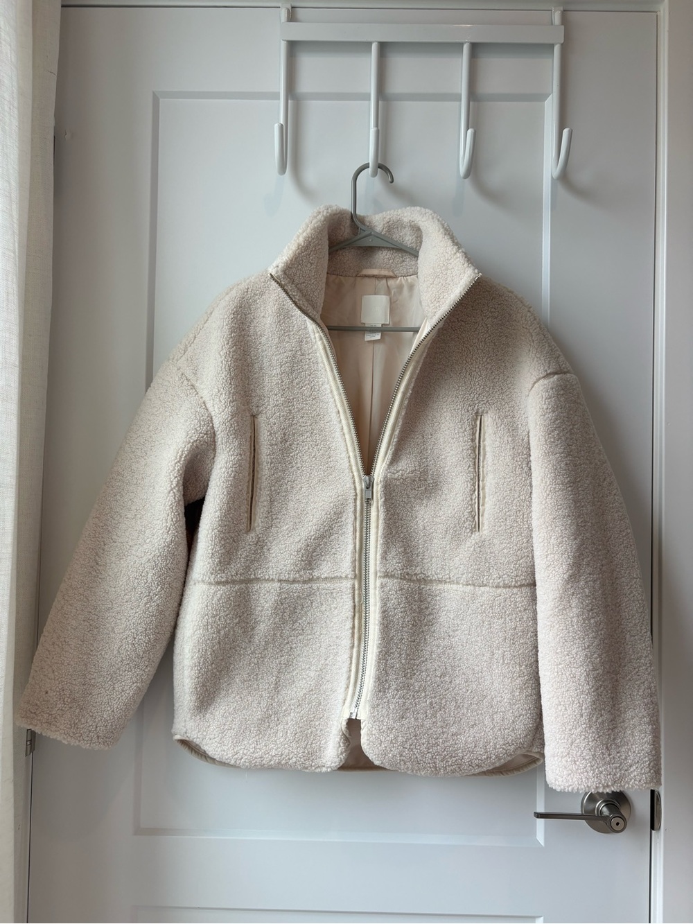 Cream Sherpa Jacket - Cozy Full-Zip Coat